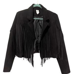 Black Suede Fringe Western Jacket, Size M